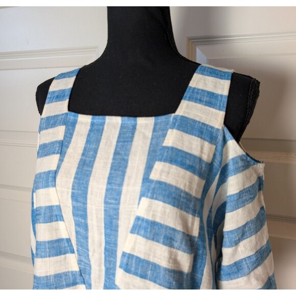Soft Surroundings Size M Petite Sunset Tunic Blouse Linen Blend Striped Coastal - Picture 4 of 11